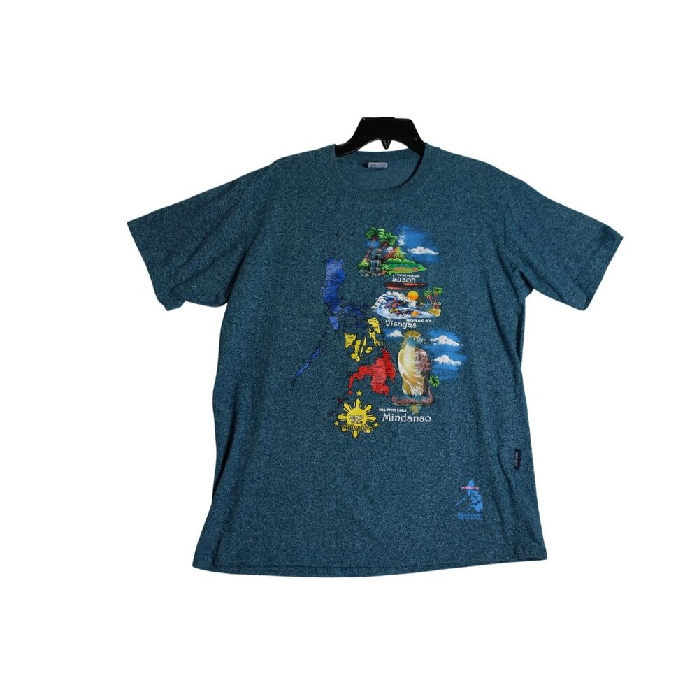 DIHUBO Philippines Blue Handpainted Map Tee Shirt Mens XL